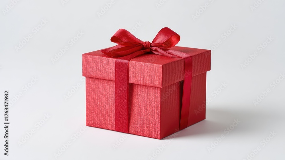 Fototapeta premium Elegant Red Gift Box with Bow on White Background for Special Occasions and Celebrations