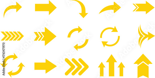 yellow arrow icons vector, navigation and progress illustration for innovation and modern user interface design projects