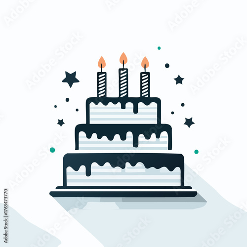 Birthday Cake with Candles and Stars Celebration.