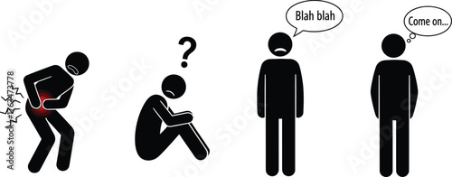 pain and confusion concept vector, emotional human illustration showing communication breakdown or medical issue for awareness design projects