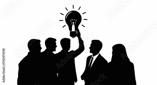 Team celebrates a brilliant idea emerging from collaboration and innovation