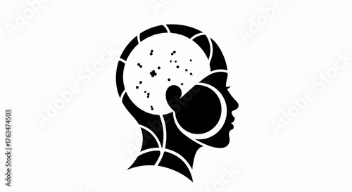 Abstract profile silhouette of a human head with a stylized brain inside, symbolizing intelligence and thought.