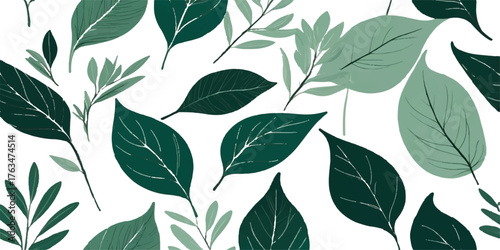 Green leaves seamless nature pattern vector illustration