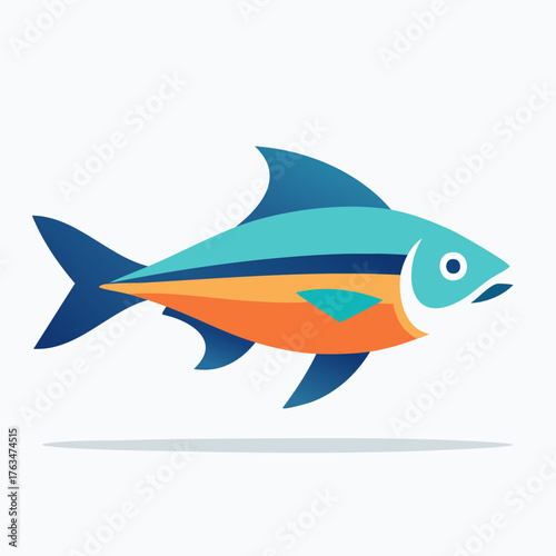 Colorful fish illustration, aquatic animal, swimming in ocean, isolated.