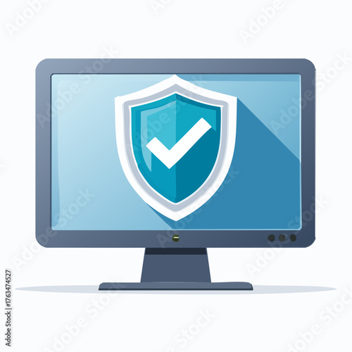 Computer Screen Displaying a Shield Icon with a Checkmark.