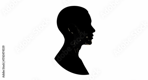 Silhouette of a person's profile against a white background, representing thought or introspection.
