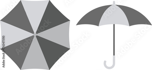 Umbrella design comparison, open canopy styles, fashion accessory flatlay, cad drawing vector, minimal product illustration, grayscale panel detail