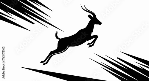 Dynamic silhouette of an antelope leaping through abstract streaks, conveying speed and freedom.