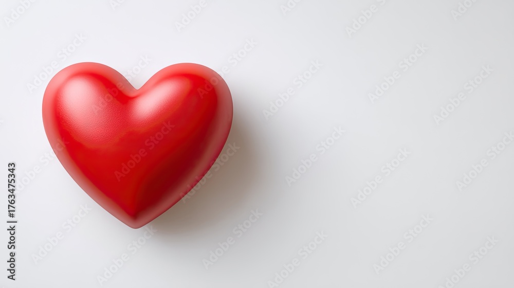 Fototapeta premium Red Heart Shape on White Background Symbolizing Love, Affection, and Romance in Minimalistic Style with Soft Shadows