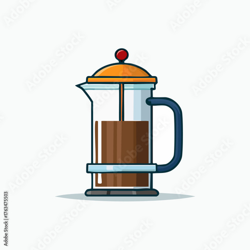 French Press Coffee Maker with Freshly Brewed Coffee.