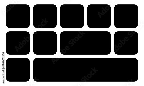Bento-style layout grid templates featuring abstract modern shapes, web comic panels, and a variety of creative tile arrangements in different sizes  perfect for modern vector design sets.