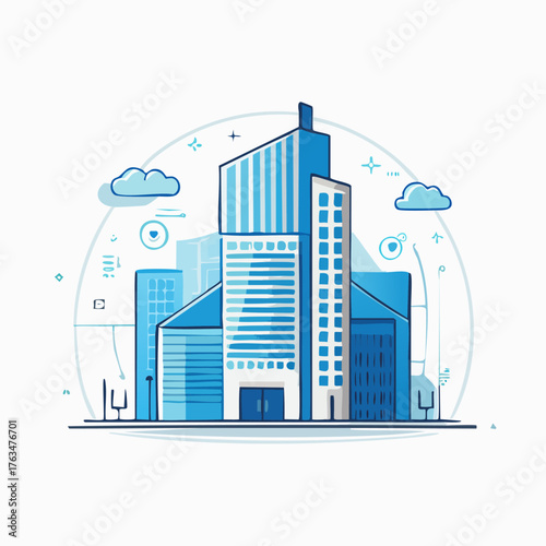 Modern Cityscape with Tall Buildings and Clouds.