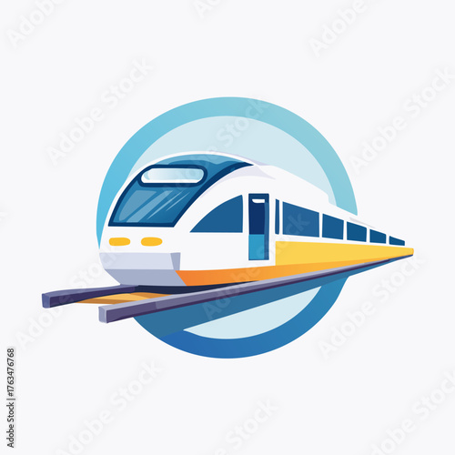 Modern High-Speed Train Illustration on Tracks.