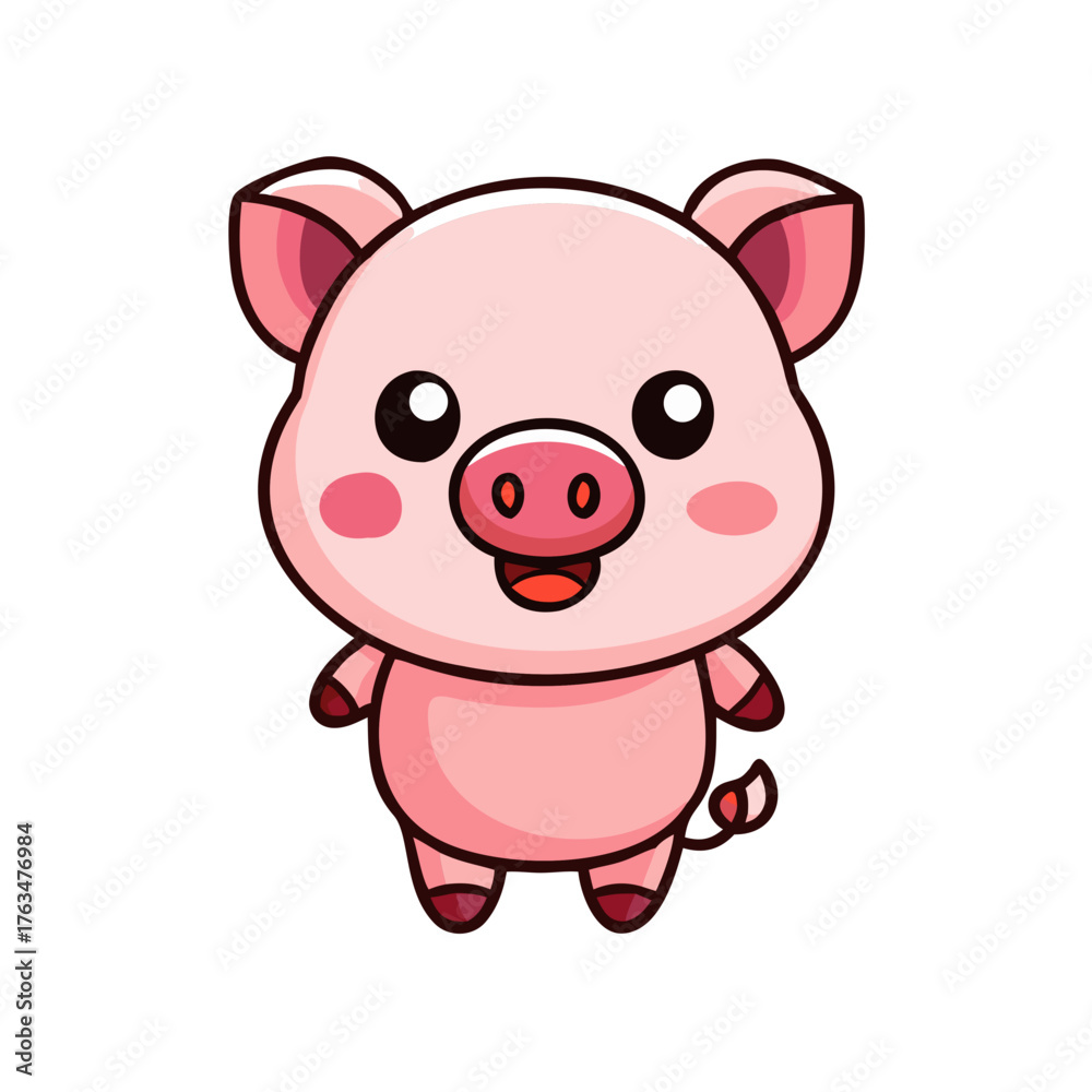 Fototapeta premium 2D drawing of an adorable pig character on a plain white backdrop