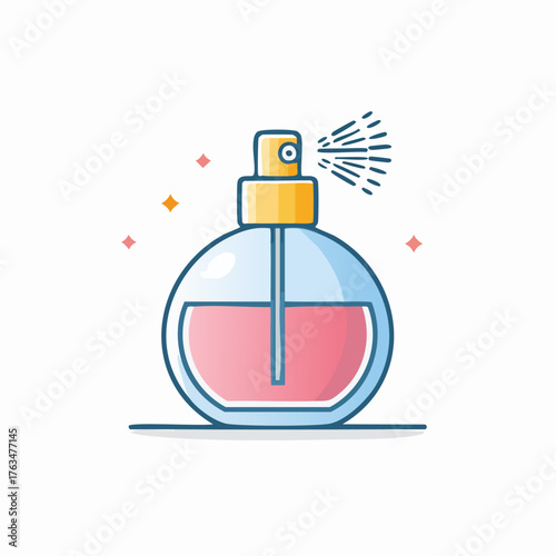 Perfume Bottle Spraying Fragrance Liquid Vector Icon.