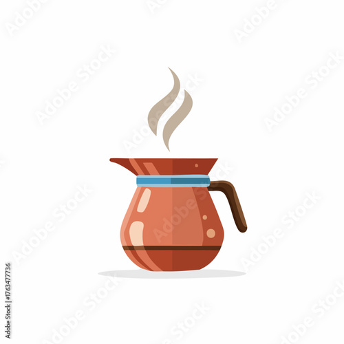Steaming Coffee Pot Vector Illustration on White Background.