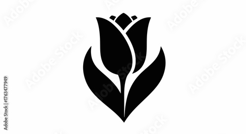 Elegant black tulip silhouette on a clean white background, symbolizing beauty and nature