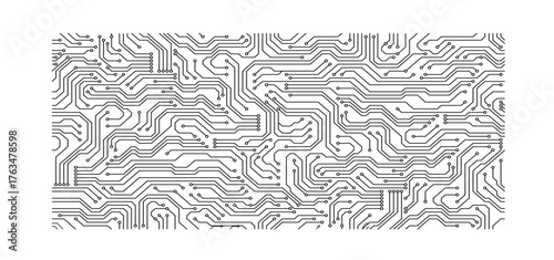 Motherboard pattern of computer circuit board, vector seamless background. Motherboard or circuit board pattern of microchip or PC computer chip technology and chipset processor circuit lines, vector.