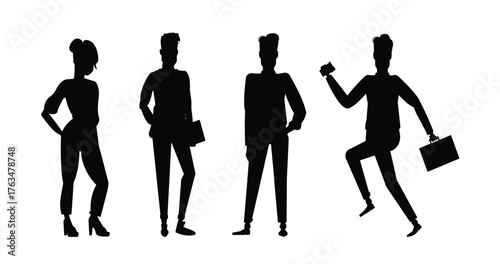 Business people teamwork banner vector, characters man businessman stands looks forward. silhouettes of people working group of standing business people vector illustration.