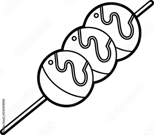 Dango with Sauce Silhouette. Black and White Icon Design Elements on Isolated White Background