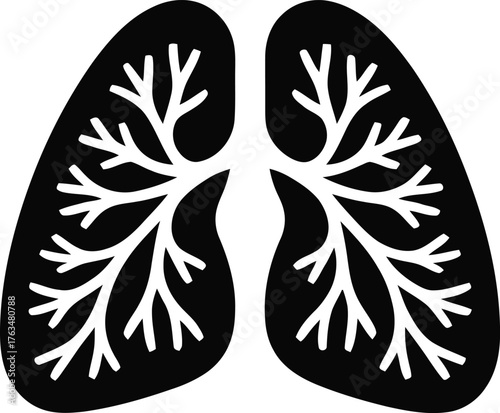 Detailed human respiratory system diagram with lungs and airways silhouette