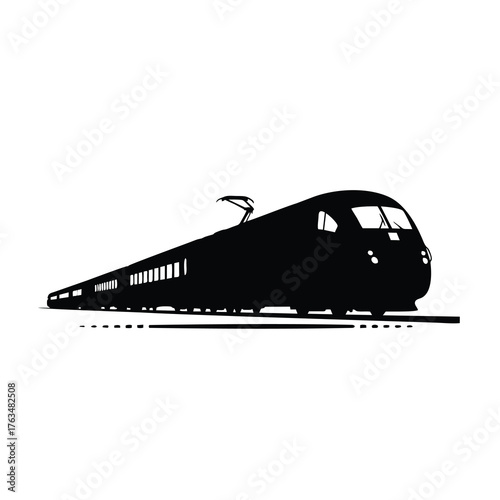 ​Modern High-Speed Passenger Train Silhouette on Railway Tracks