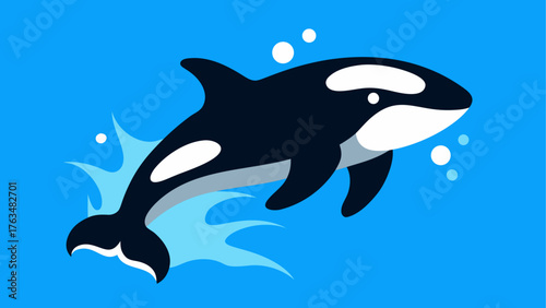 Illustration of an orca whale jumping out of water