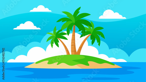 Illustration of a tropical island with palm trees