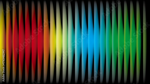 Vibrant Spectrum of Colorful Vertical Light Stripes on Dark Background, Abstract Rainbow Gradient Sound Wave or Equalizer Display Graphic Art