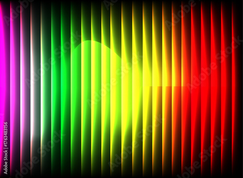 Neon Glow Vibrant Vertical Stripes Background with Abstract Circular Light Burst, Energetic Sound Wave Equalizer or Modern Party Lights Graphic