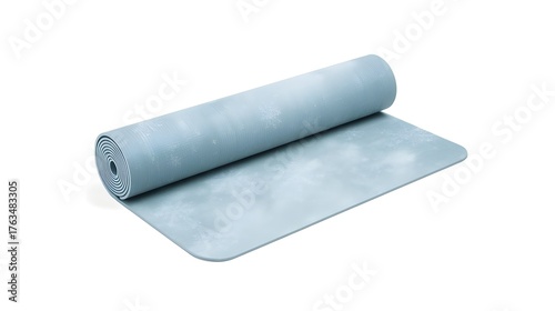 Snowy yoga mat flat lay isolated on white background 
