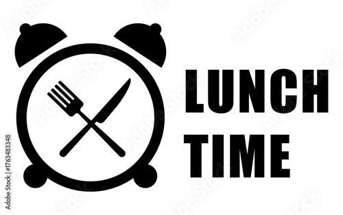 Lunch time clock. Meal break symbol. Eating hour Vector. Food schedule icon.