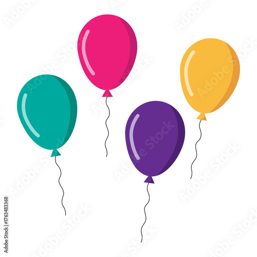 Colorful balloon set. Floating party decoration. Bright helium object. Vector celebration element.