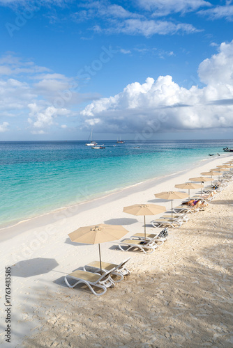 Beach chairs and umbrellas on the beach