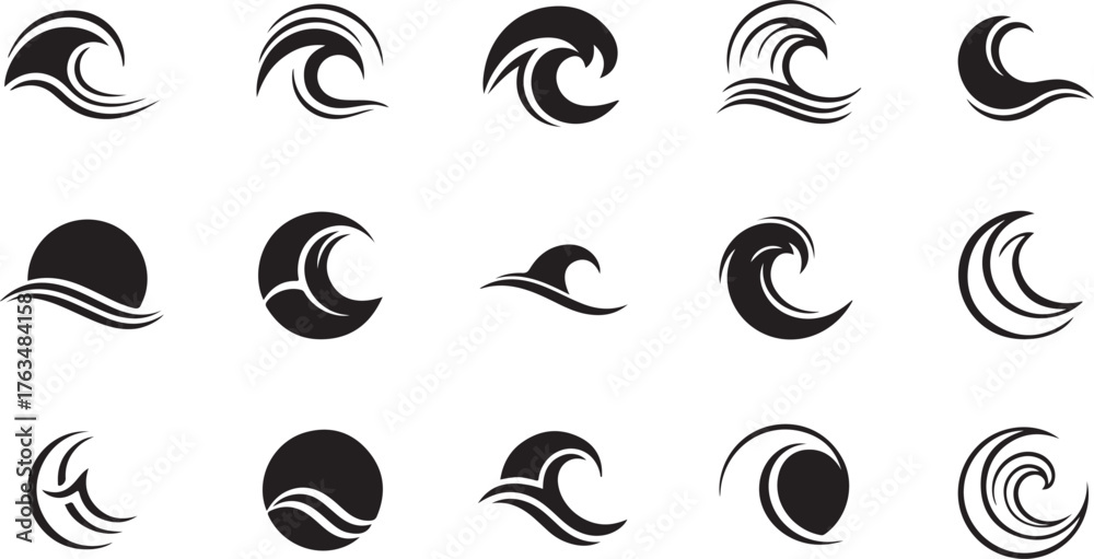 Obraz premium black and white swirl icons set isolated