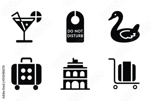 Hotel, Travel, and Vacation Icons Set. Hospitality Symbols Collection