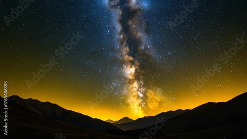 Milky way over mountains at sunset