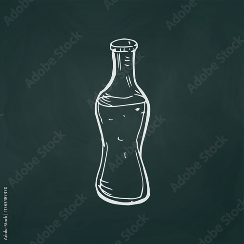 Soda water bottle thin white lines on textured dark background - Vector illustration