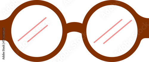 Retro styled eyeglasses with brown frames and pink lens reflection on black background