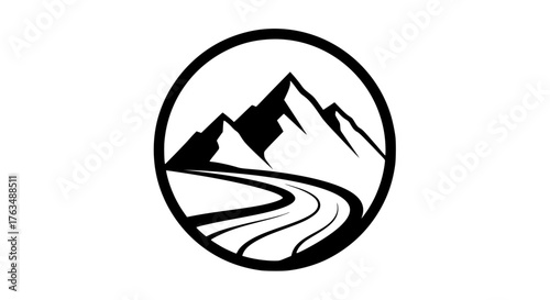 Nature emblem, mountain and river inside, vector icon design, modern environmental theme