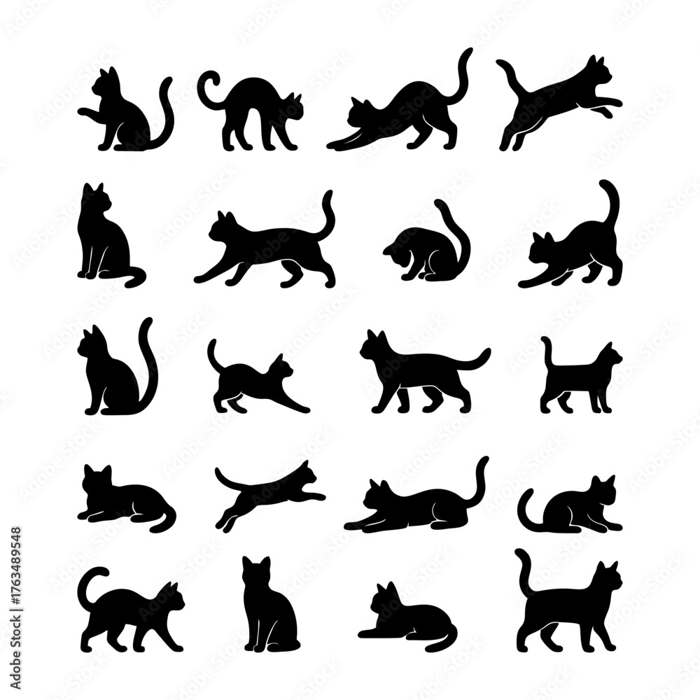 Obraz premium Set of Cat Silhouette in Various Poses Vector Illustration