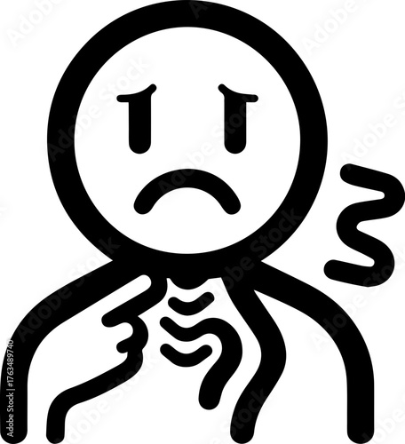 Illustration of Common Illness Symptoms – Icons Showing People Experiencing Various Health Conditions Such as Headache, Fever, Cough, Chest Pain, Stomach Ache, Nausea, Joint Pain, and Chills