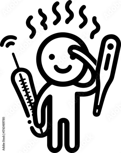 Illustration of Common Illness Symptoms – Icons Showing People Experiencing Various Health Conditions Such as Headache, Fever, Cough, Chest Pain, Stomach Ache, Nausea, Joint Pain, and Chills