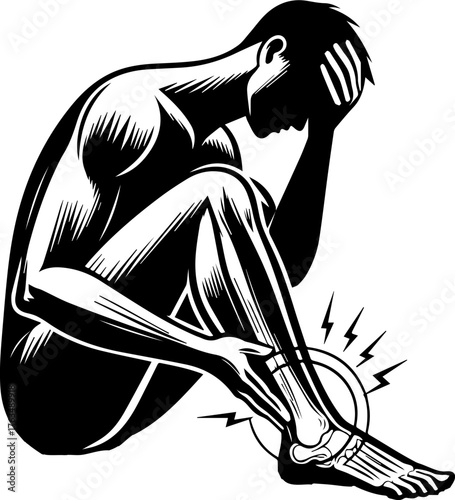 Illustration of Common Illness Symptoms – Icons Showing People Experiencing Various Health Conditions Such as Headache, Fever, Cough, Chest Pain, Stomach Ache, Nausea, Joint Pain, and Chills