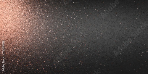 Rose gold glitter particles scatter across a textured dark background.