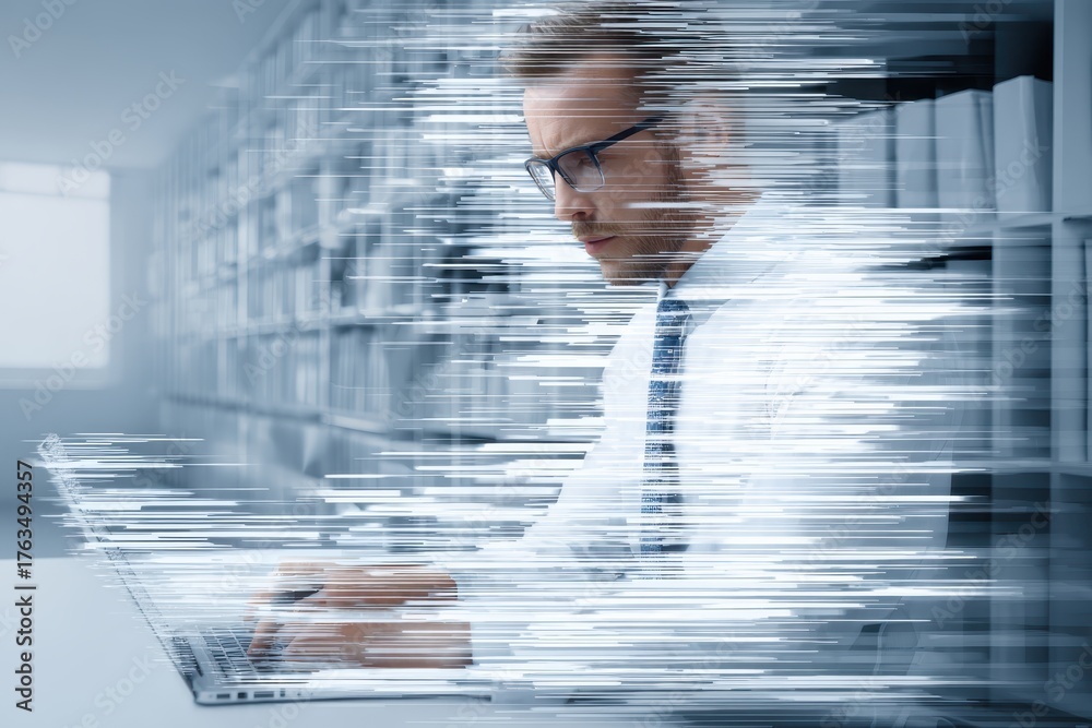 Fototapeta premium Abstract Data Scientist Analyzing Information Technology Data Processing Researching Statistics Financial Analytics Future Innovation Big Data Concept