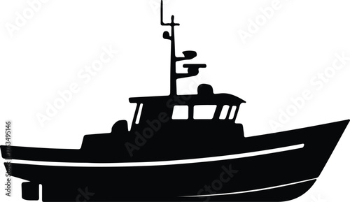 Silhouette vector black fishing boat side view Illustrator