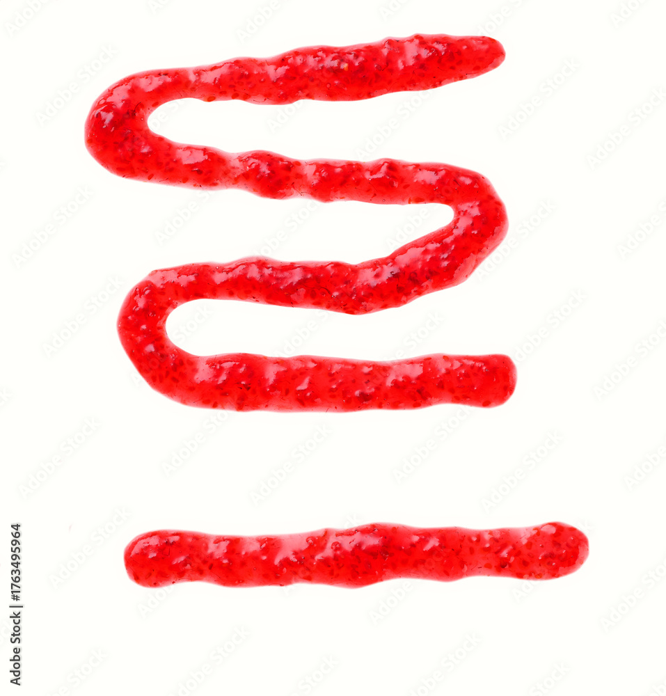 Naklejka premium Puddle of raspberry jam dressing or raspberry jam spot isolated on white background, top view. raspberry jam or marmalade smear isolated , top view.