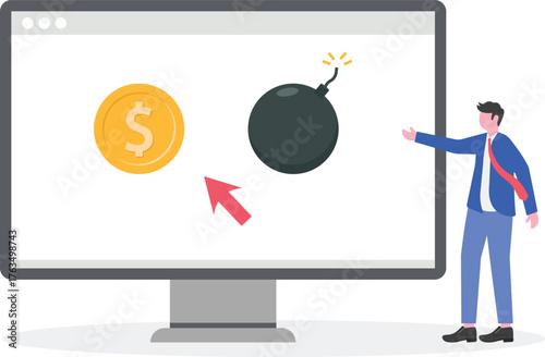 Signpost pointing to different directions - dollar or risk cartoon 

