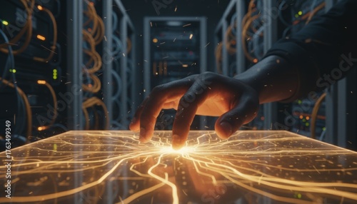 Data interaction in a server room technology visualization digital environment